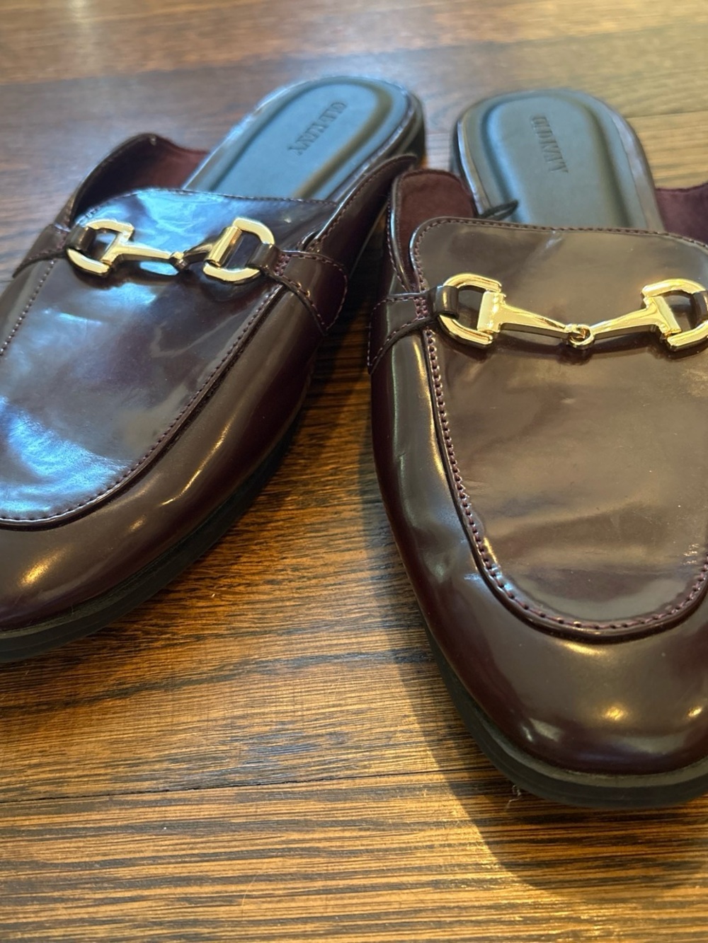 Old Navy Burgundy Slip-On Loafer Mules with Gold Hardware
